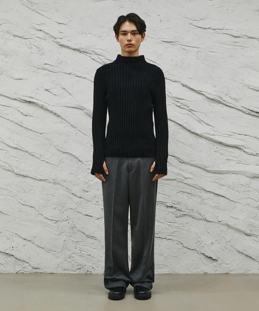 SIGNATURE Wool-Like No-Tuck Wide-Fit Slacks [Gray]