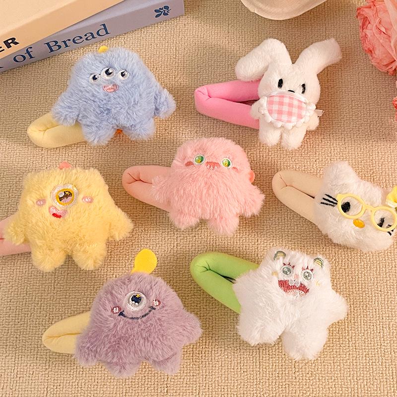 Cute Cartoon Plush Heart Hair Clip – Girly Side Bangs Bendy Accessory