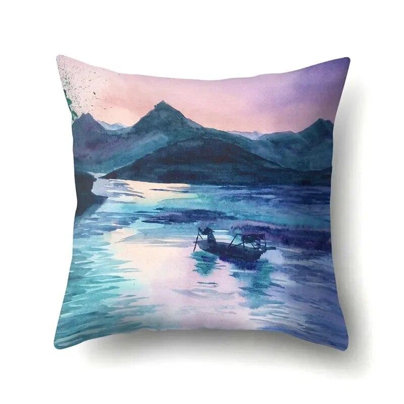 Landscape oil painting printed pillow case home bedroom room decoration office seat living room sofa cushion cover 45x45cm