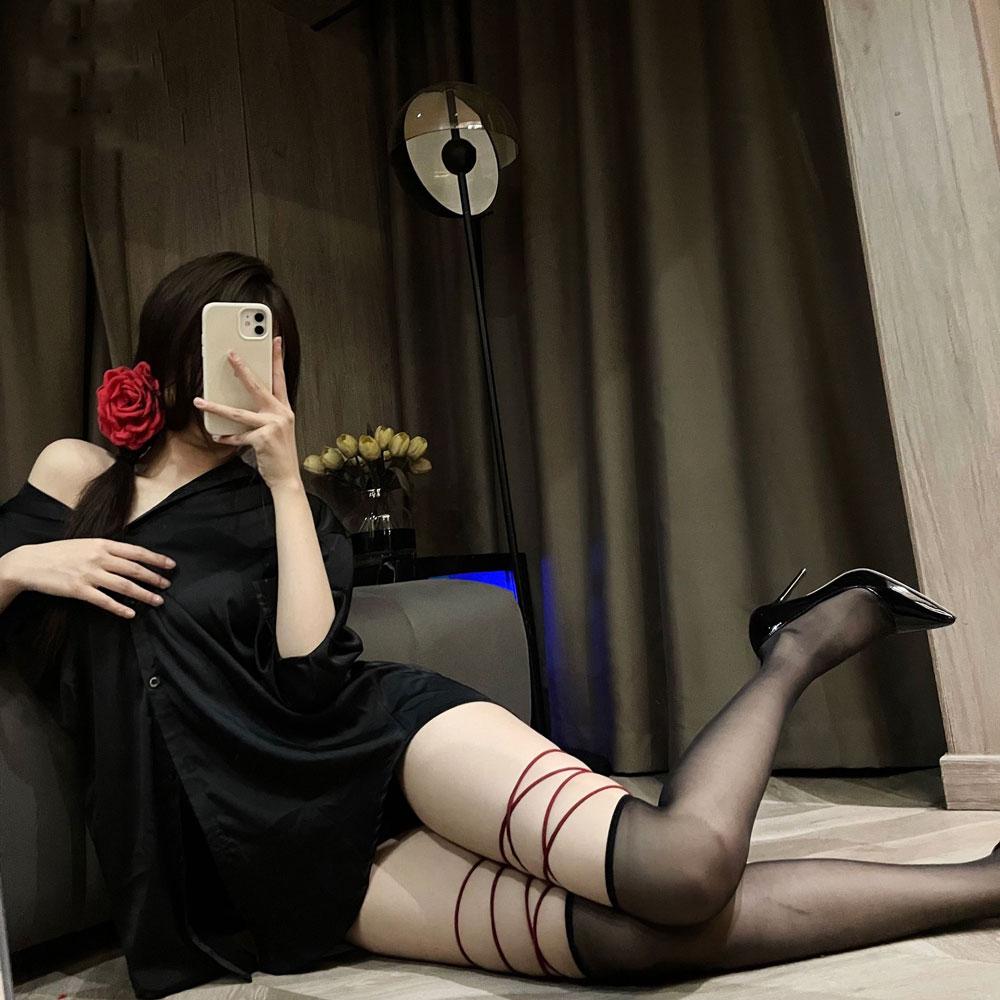Women's Lace-Up Over-Knee Stockings Sexy Lolita Y2K & JK Style For Girls Party Club Black/Red/White Bandage Long Stockings