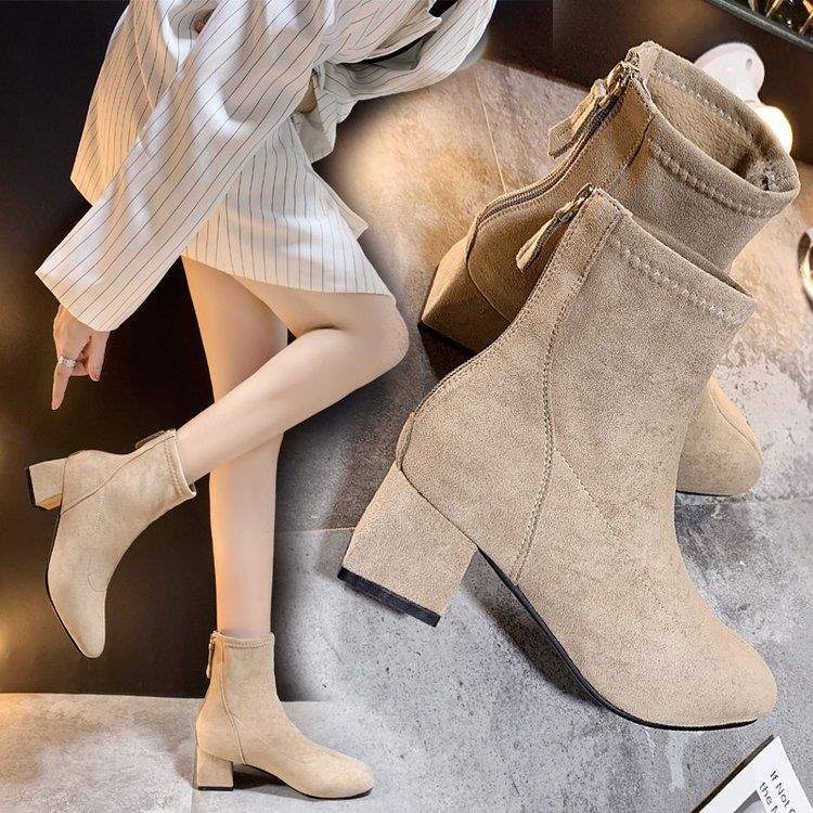 

Short boots women s spring and autumn 2025 new velvet shoes square head outer wear single boots Martin boots high heel thick heel boots 40