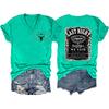 Women V‑Neck Short Sleeve T‑Shirt Double‑Sided Letter Print Casual Street Fashion Ladies Top S‑3XL