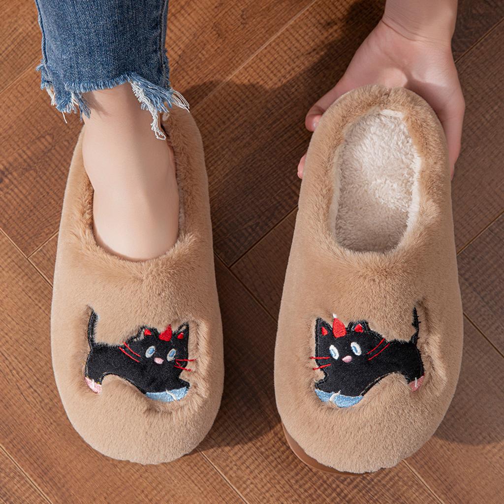 Winter Cartoon Cat Cotton Slippers Comfortable Indoor Home Fashion Thick Soled Non Slip Plush Warm Anime Slippers for Women
