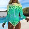 Women Long Sleeve One Piece Swimsuit Zip Front Tropical Flowers Print Rash Guard Surfing Bathing Suit