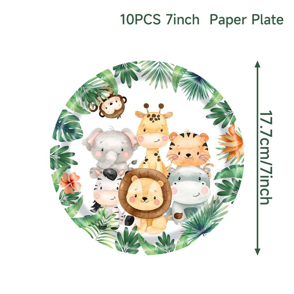 Jungle Animals Disposable Party Tableware Tablecloth Paper Plate Cup Wild One Birthday Party Decoration Kid Baby Shower Supplies