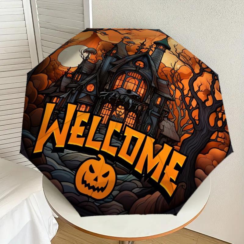 

1pc Halloween Haunted House Welcome Sign Umbrella with Plastic Handle,Suitable for All Seasons Home Travel Outdoor UmbrellaDD513
