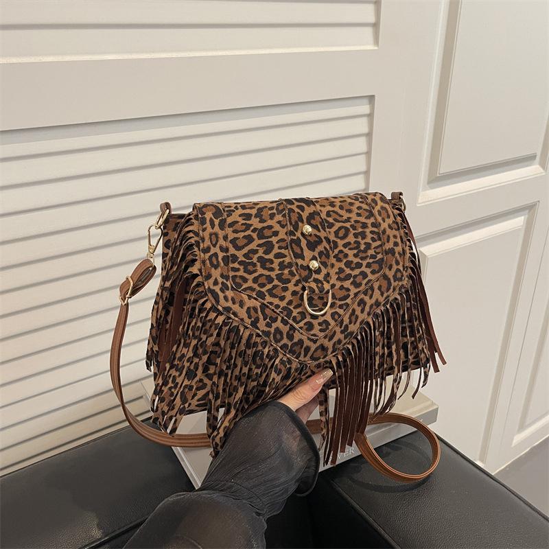 Yogodlns Lässige Koreanische Stil Quaste Umhängetasche Einfarbige PU-Leder Wildleder Handtasche Ethnischer Stil Bohème Stil Achseltaschen Reisen