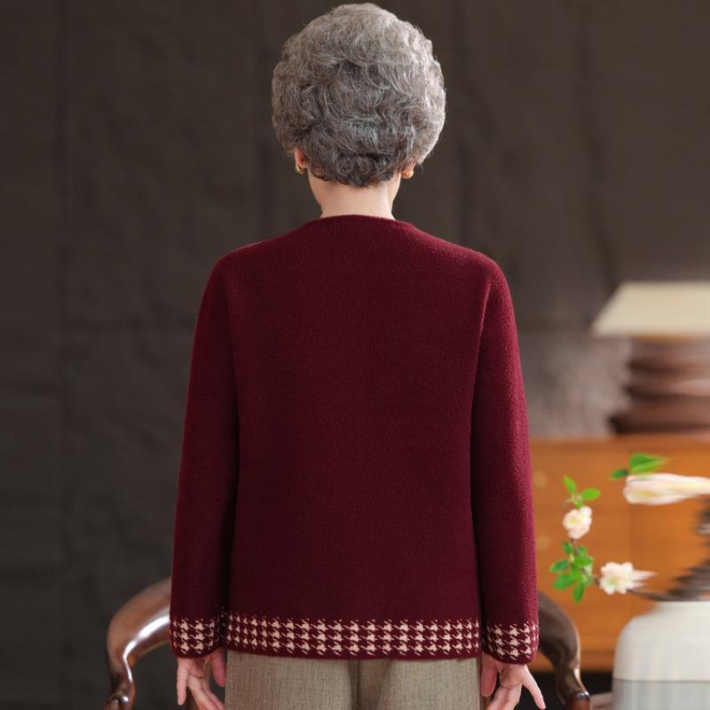 Middle-aged Mother Clothing Autumn and Winter New Temperament Coat Grandma Clothing Fashion Casual Knitted Jacket Top