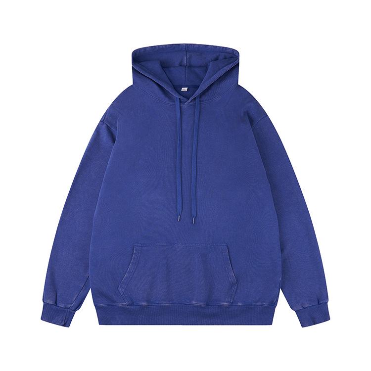 Men's Retro Wash-Faded Cotton Hoodie with Embroidered Logo