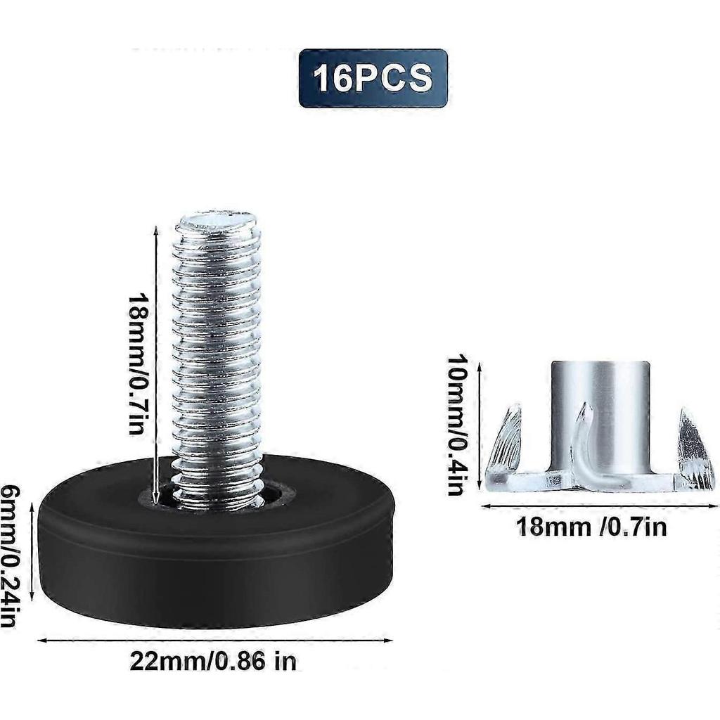 6,35mm Verstellbare Möbelgleiter, 16 Stück Möbelnivellierfüße zum Anschrauben Stuhlbein-Schraube zum Anschrauben mit T-Muttern, Schrankmöbel-Nivellierfüße (M6)
