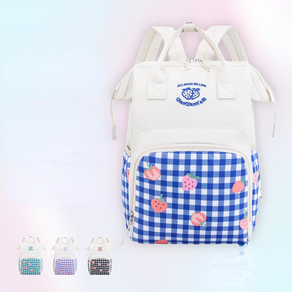 Geantă pentru mami de modă cu imprimeu cu căpșuni Geantă de depozitare a articolelor pentru bebeluși de capacitate mare Rucsac ușor multifuncțional