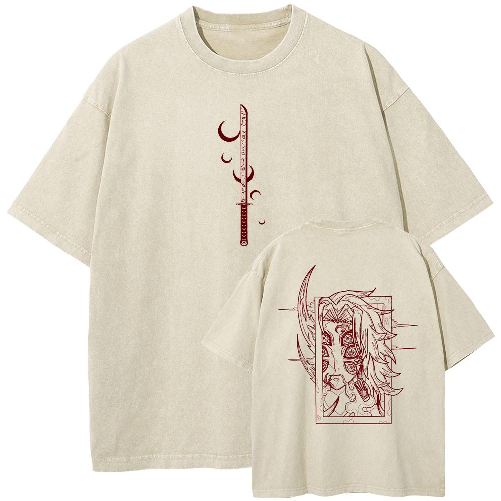 

Hot Anime Demon Slayer Kokushibo Cool Print T-shirt Men Gothic Vintage Tshirts Washed Cotton T Shirt Harajuku Male Manga Tops XXL абрикосовый