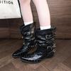 Fashion Punk Sle Ro Gothic Knight Boots Woman Rivet Chic Girls Pointed Toe High Top Boots Leather Inner Material Rubber Outsole Shoes