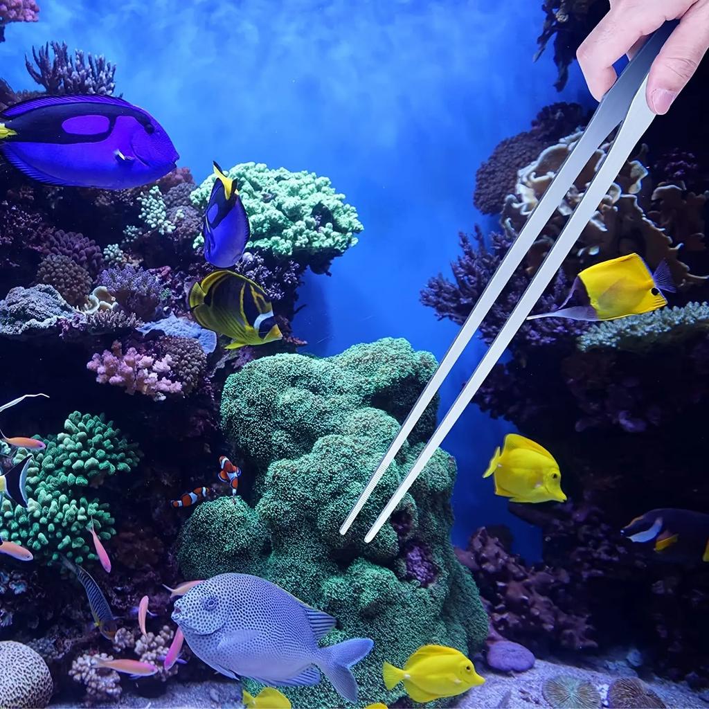 38cm Stainless Steel Aquarium Tweezers Pliers Fish Tank Plant Aquascape Tools Straight Curved Forceps Clip Aquatic Feeding Tongs