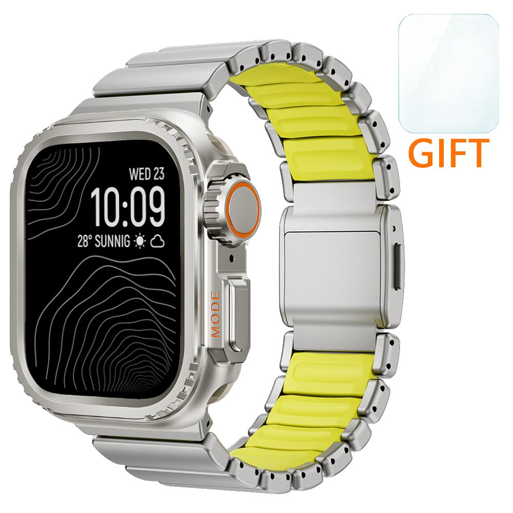 Men Titanium Band+Metal Case for Apple Watch Ultra 3 49mm Luxury Rubber Strap for iWatch Series 11 10 46mm 9 8 7 6 SE 44mm 45mm