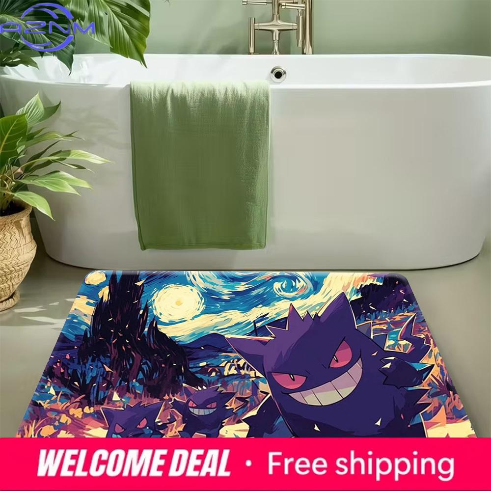 Pokemon Gengar Starry Night Art Print Non-Slip Doormat, Absorbent Floor Mat for Home Decor