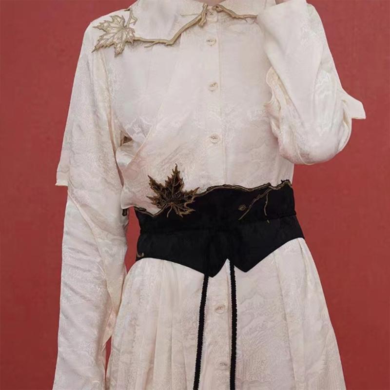 Adjustable Fabric Waistband With Ancient Maple Embroidery Width Belt For Cultural Event Photography Costume