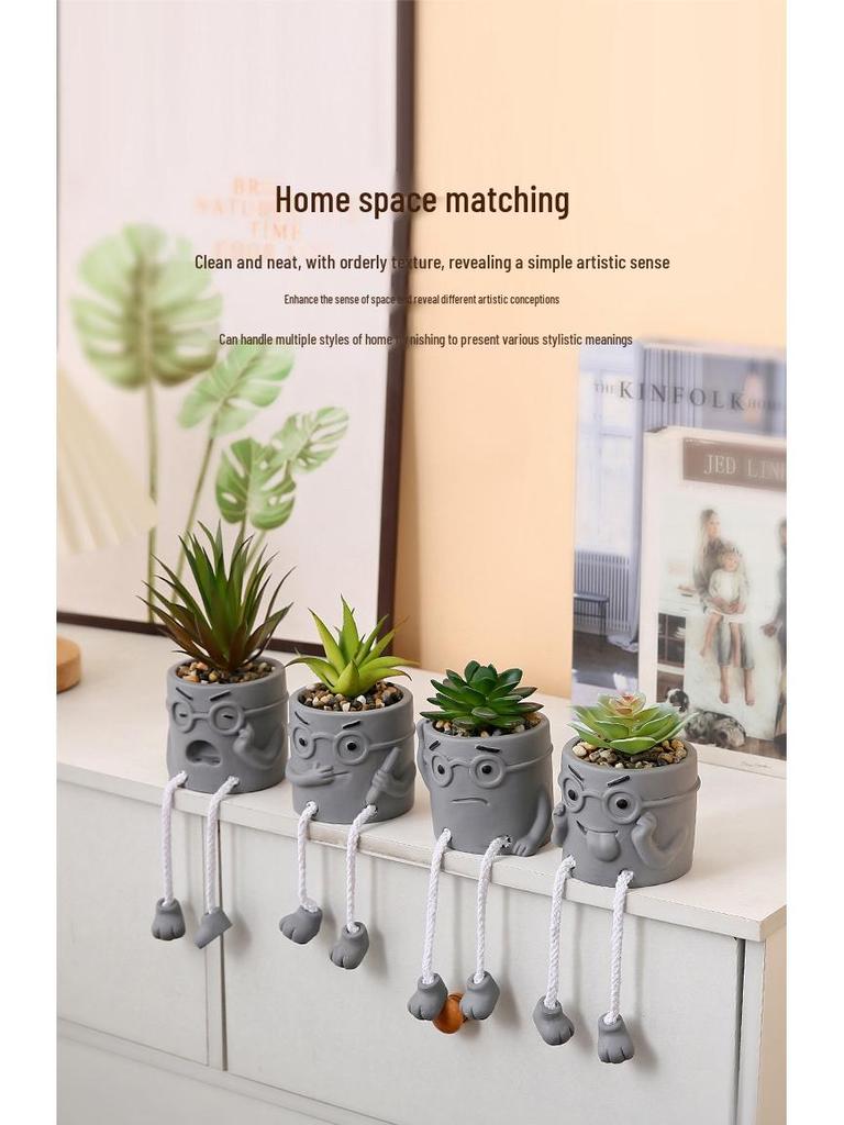 Succulent Cartoon Characters: Cute Creative Desktop Ornaments