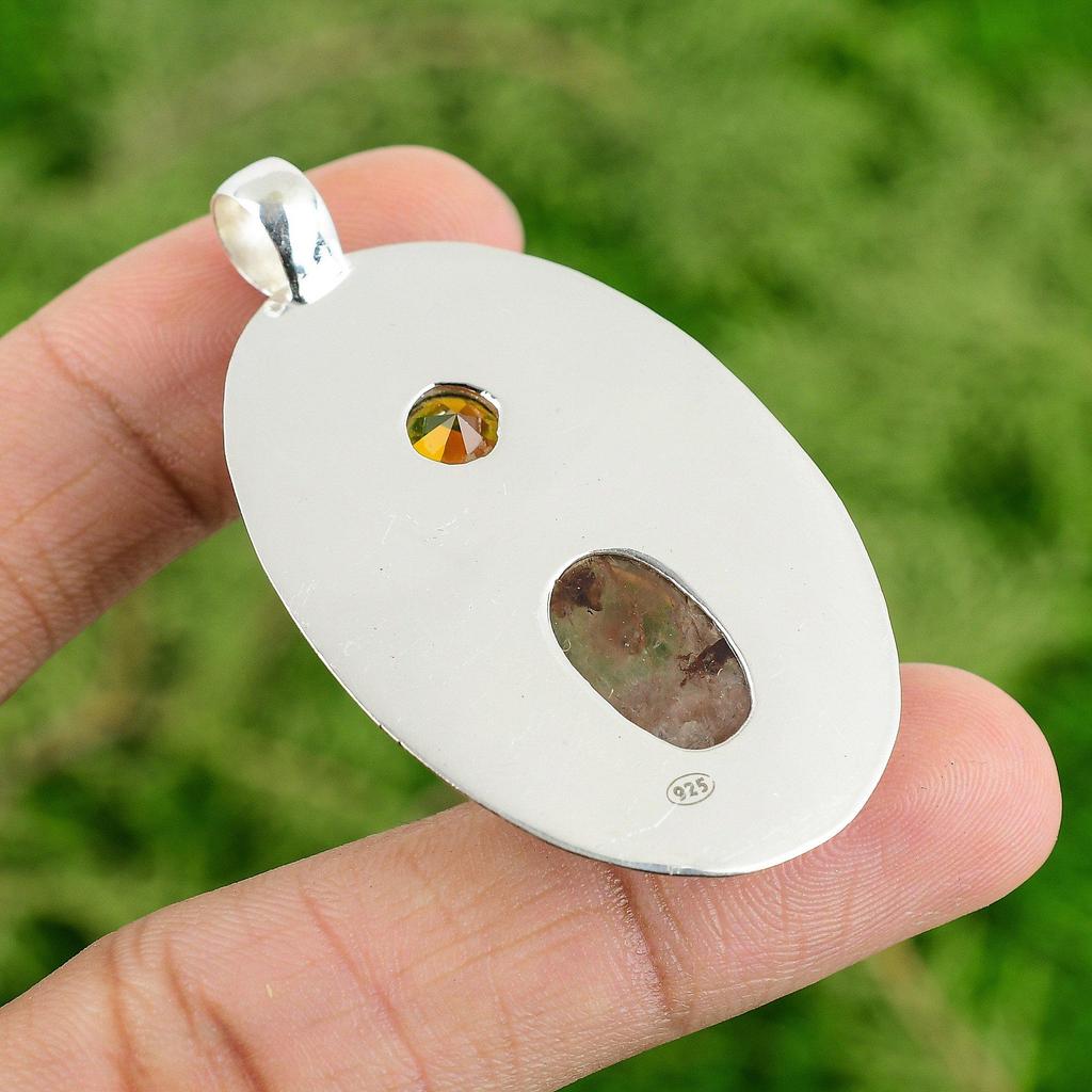 Daughters Day Sale Natural Elestial Quartz Citrine Pendant Jewelry 925 Silver