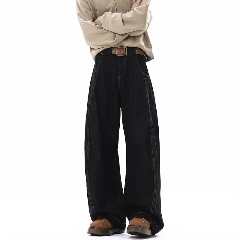 American denim black scimitar wide-leg jeans men's hiphop trendy brand loose high-end straight mopping trousers