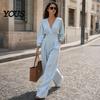 Everyday Wear Jumpsuit Women's Long Sleeve Jumpsuit, Deep V Neck Loose Wide Leg Plus Size Women Rompers, High Waist Summer Casual One Piece