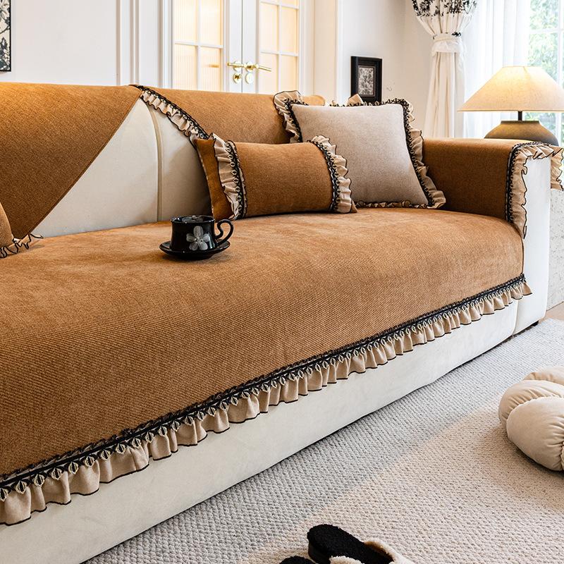 

Универсальная всесезонная противоскользящая подушка для дивана, высококачественные ткани, юбка по краю, ткань для чехла на диван, украшение дома 2025 НОВИНКА, легкая роскошь 70x70cm