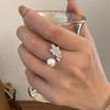 French Zircon Leaf Pearl Ring Female Non-Fading Index Finger Ring Open Ring