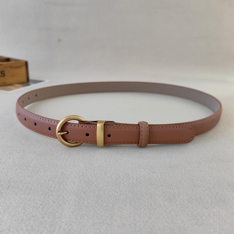 Simple Faux Leather Belt For Women With Goldtone Buckle And Vintage Style