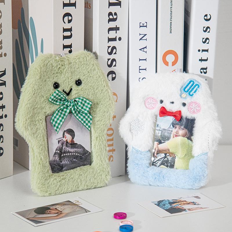 Christmas Photo Card Holder Plush Kawaii Kpop Idol Photo Display Pendant Student ID Card Protective Cover Keychain Xmas Gifts