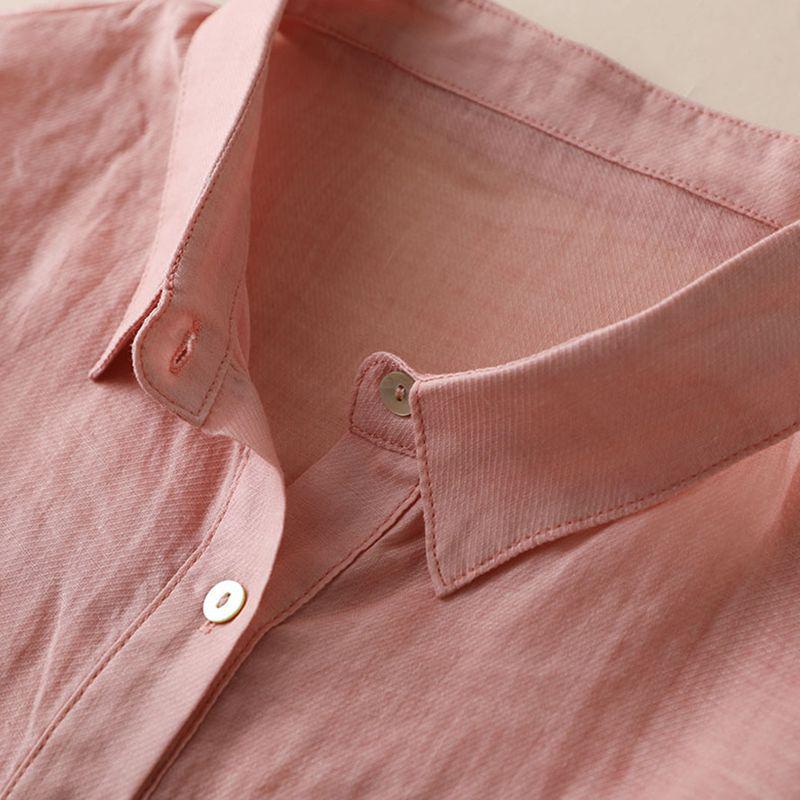 Dámský letní volný top z bavlny a lnu s lucernovými rukávy - Móda v západním stylu