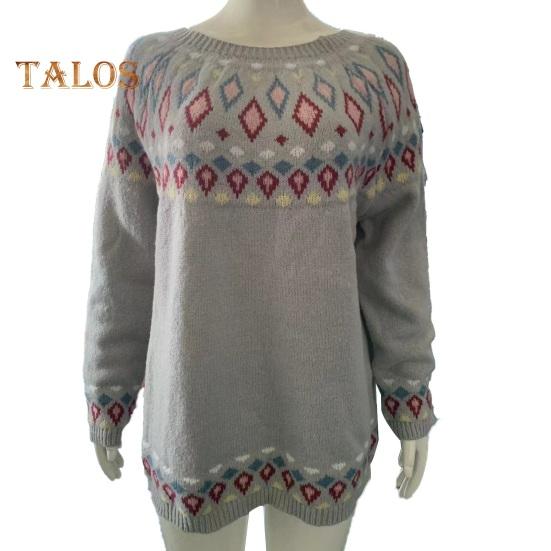 Pullover für Damen, Rundhalsausschnitt, Langarm, Patchwork, farbige Strickoberteile, lockere Passform, elastische, warme Strickwaren für den Alltag