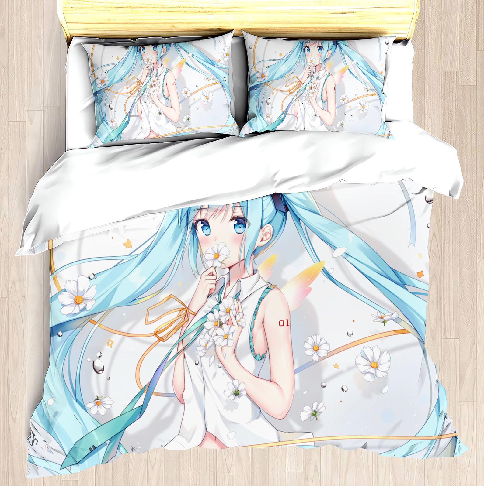 

Набір постільної білизни з ковдрою Hatsune Miku 3D Дитячий набір постільної білизни 3 предмети 1 наволочка на ковдру Розмір King 210X210CM