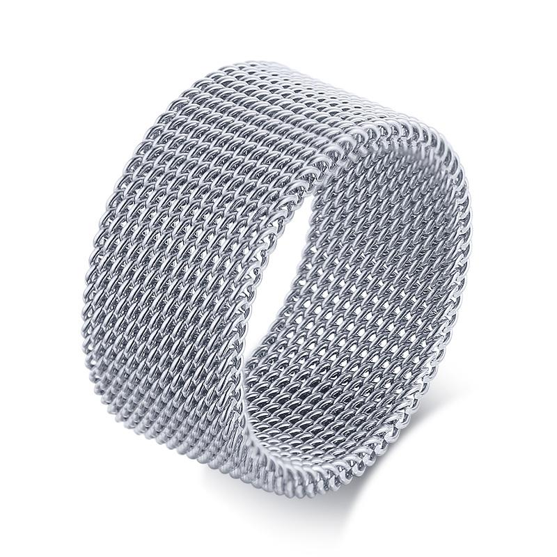 

10mm Black Circle Woven Mesh Rings High Quality Stainless Steel Flexible Wedding Band Ring For Men Jewelry 12