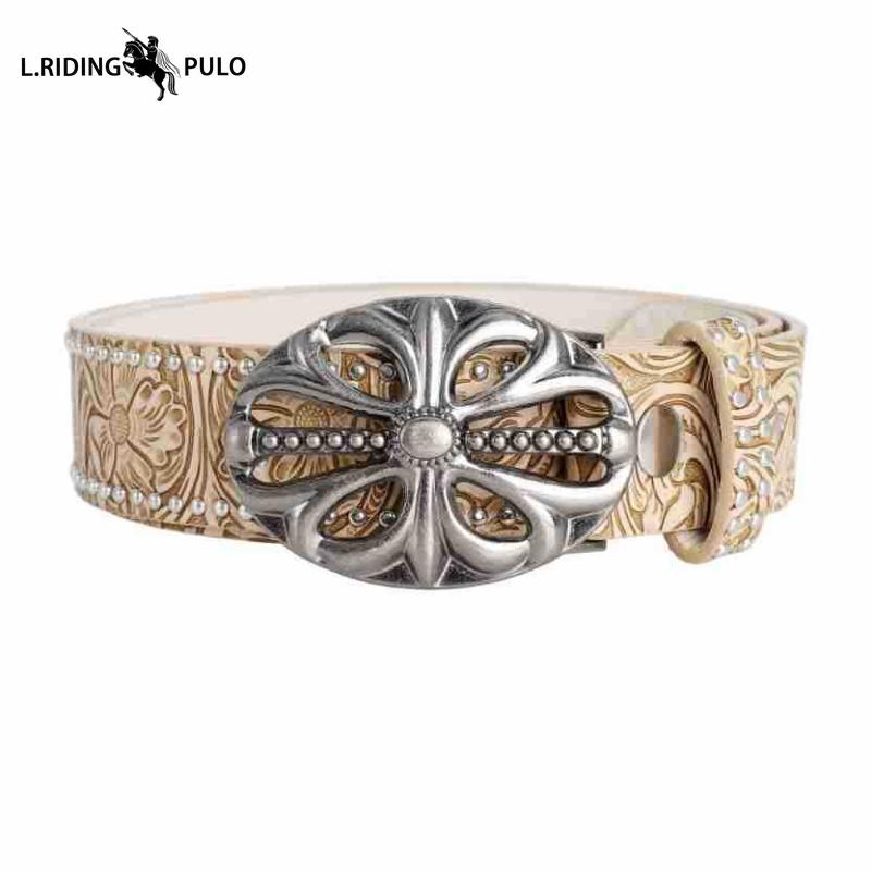 Classic Embossed Color Changing Western Cowboy Belt Buckle Belt Edge Smooth Buckle Personality Belt