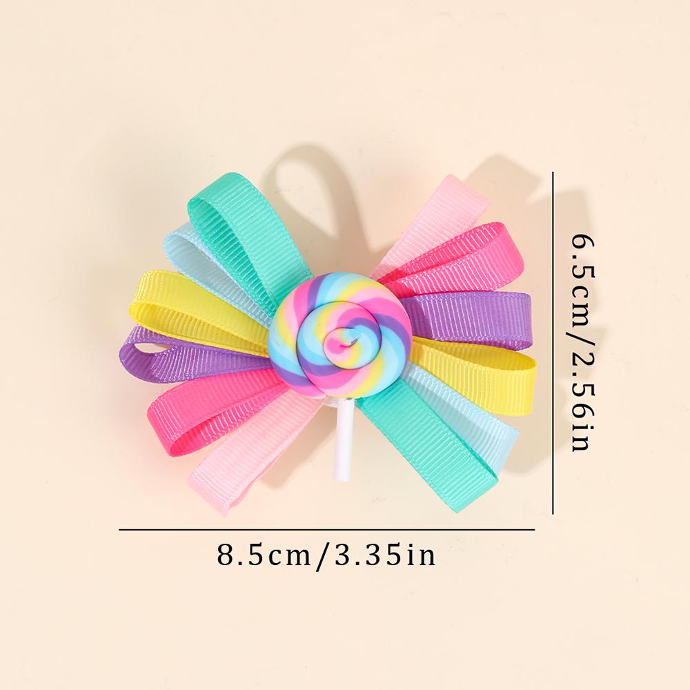 2Pcs Trendy Lollipop Hair Clip Sweet Rainbow Candy Ribbon Hairpin Cute Popular Bow Barrette For Girls Kids Headdress Accessories