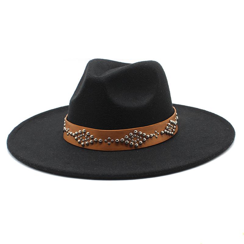 2022 Fedora Hat for Women Retro Wool Felt Jazz Hat 9.5CM Wide Brim Church Wedding Hat Street Fashion Black Dress Cap