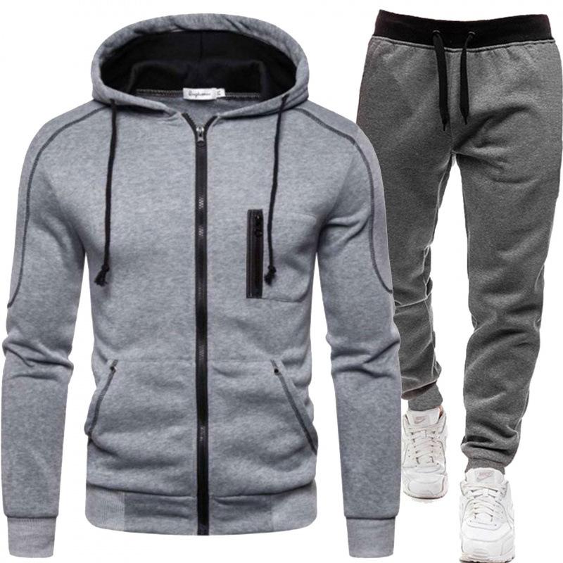 2026 Autumn/Winter Men's Hooded Sportswear Set - Long Sleeve Sweatshirt and Sweatpants with Zipper.