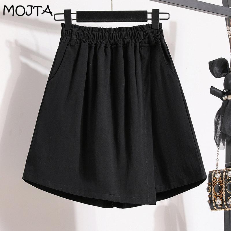 MOJTA Women's High Waist Loose A-line Skirt Spring Autumn Plus Size Elastic Casual Short Skirt