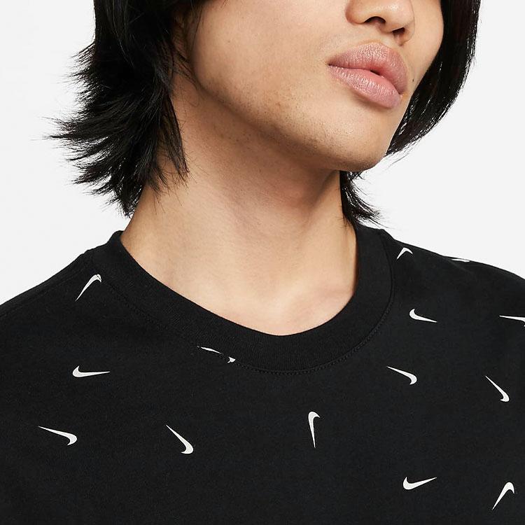 Nike Logo-Print Rundhals Kurzarm T-Shirt Herren Tops Schwarz DR7910-010
