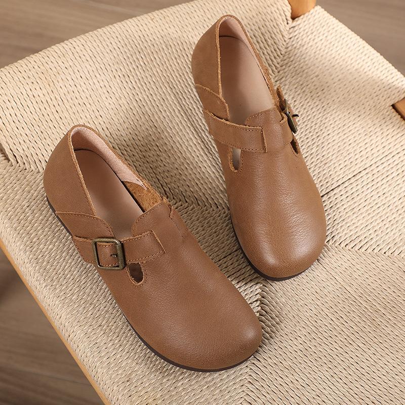 Fashion Leather Winter Flat Women's Shoes Leather Scrub Women's Shoes Mary Jane Shoes Warm Summer Pumps Loafers Retro Nostalgic Coffee