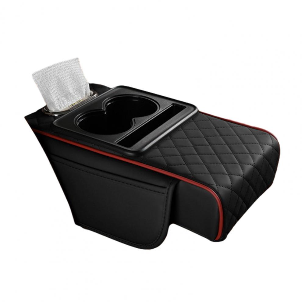 Car Armrest Box Faux Leather Armrest Organizer Mat Center Console Cover Side Pockets Cup Holder Center Console Storage Box