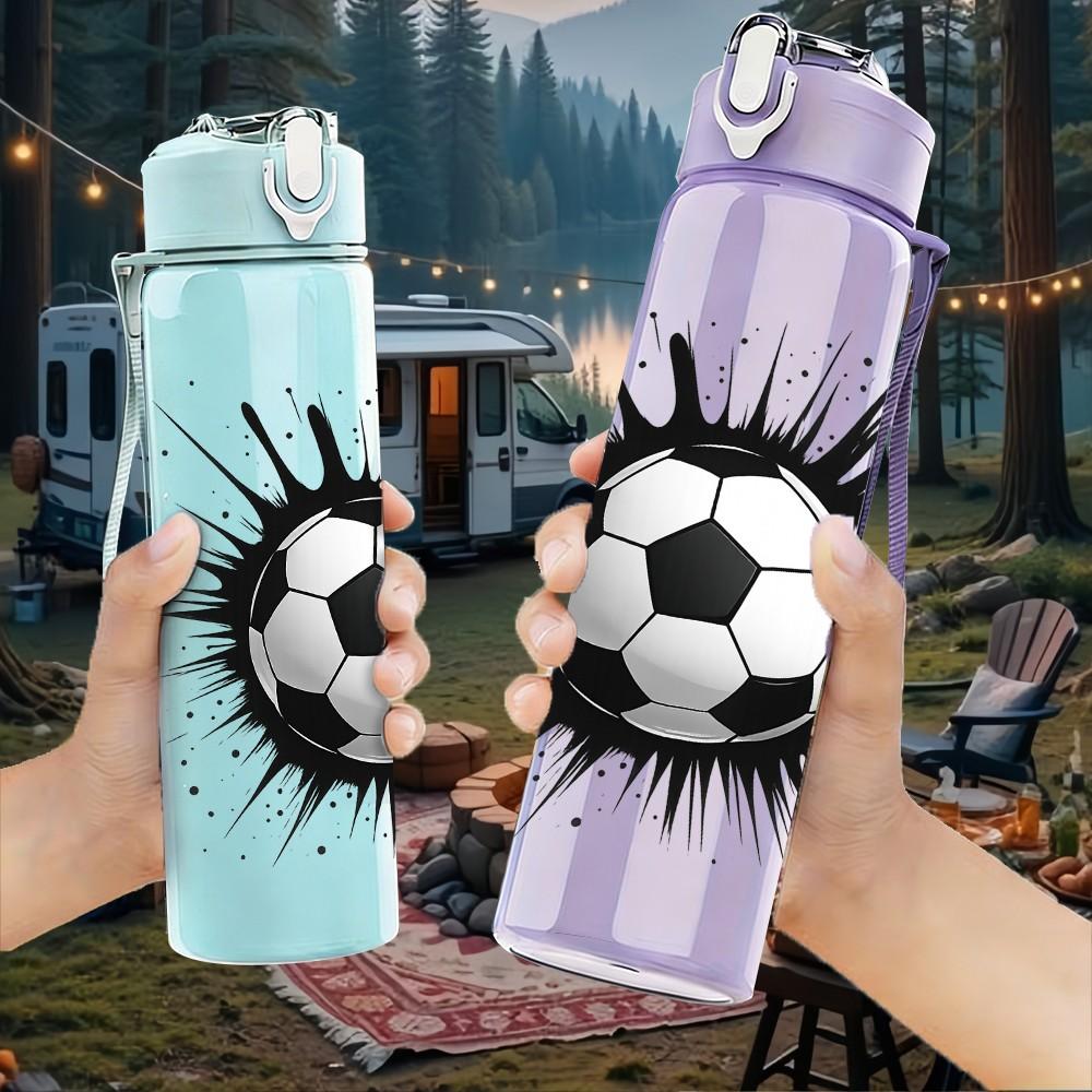 1PC Explosion Effect Soccer Ball Art 750ml Color Plastic Sports Water Bottle Leakproof Flip Straw Lid Suitable for Sports Office Home Use