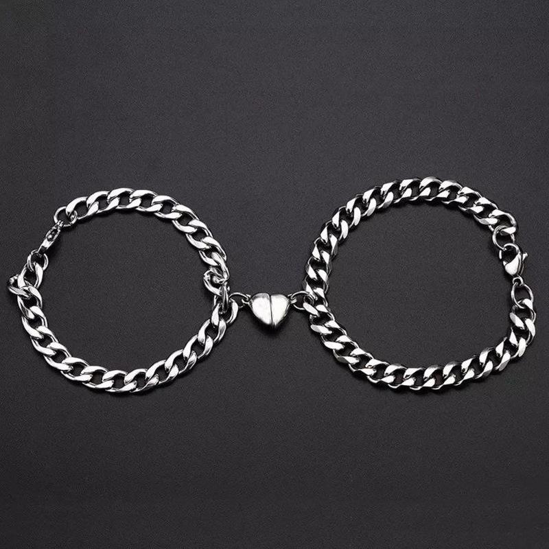 Magnetic Heart Couple Bracelets Set – Matching Charm Distance Chain Bracelets for Lovers & Best Friends