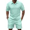 Men'S Solid Color Casual Collar Short Sleeved Shorts Two-Piece Set