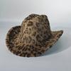 Chapeau de Cowboy en Fourrure de Lapin Imprimé Léopard 7,5 cm Fedora Western Cowboy Chapeau Panama Mode Voyage Fête Chapeau de Cowboy Chaud pour Hommes et Femmes