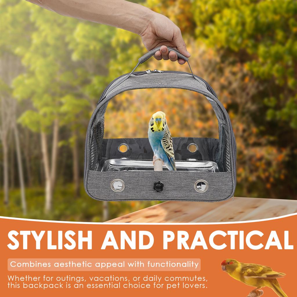 Bird Travel Carrier Portable Transport Bird Cage Bag With Stainless Steel Tray Clear Window Outdoor Parrot Bird Pet Backpack