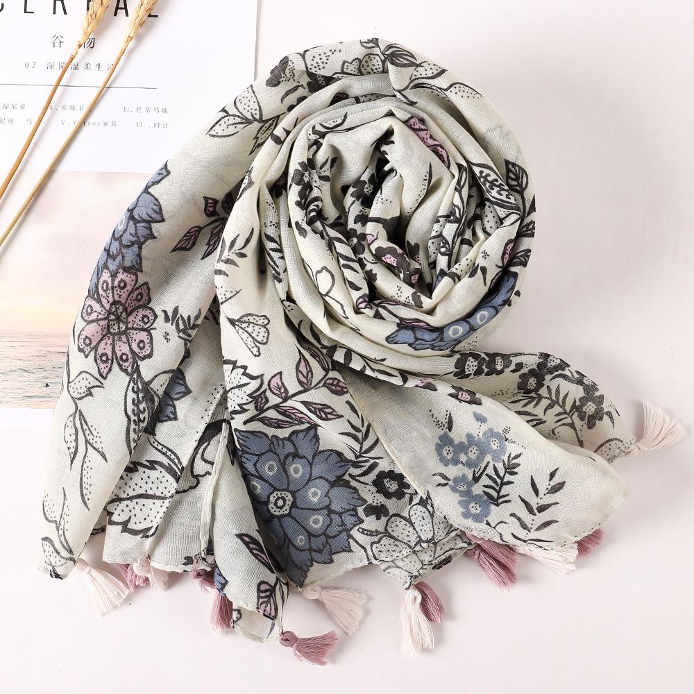 Luxury Brand Cotton Scarf Women Large Shawls Pashmina Muslim Hijab Foulard Design Print Lady Beach Stole Head Scarves Pareo