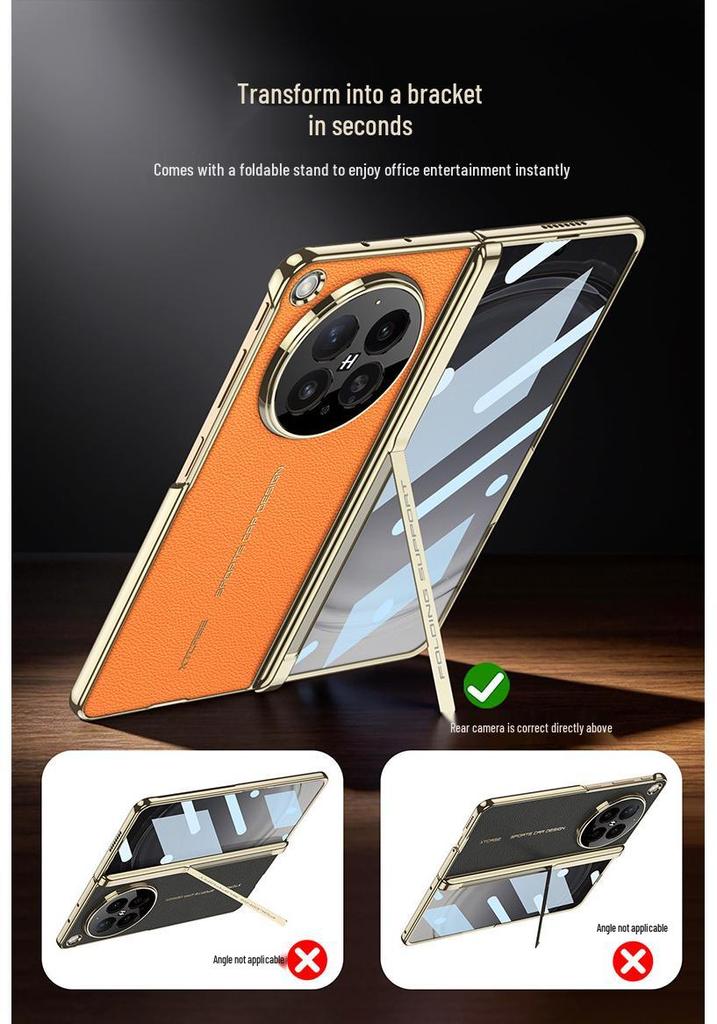 Oppo Find N6 Full-Coverage Electroplated Leather Protective Case with Hinge and Bracket.