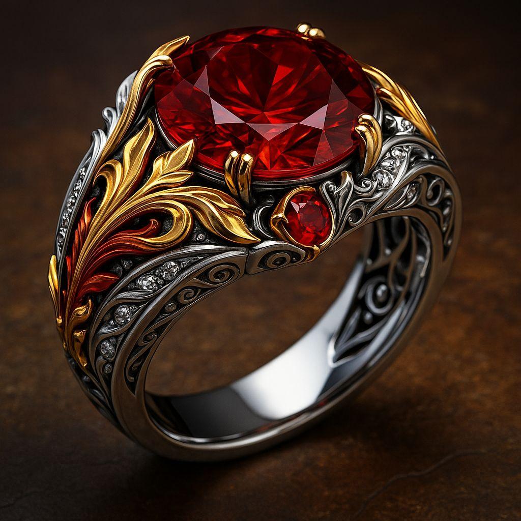 Anello squisito e lussuoso con gemma sintetica rossa - anello bicolore vintage creativo da donna come regalo per gioielli
