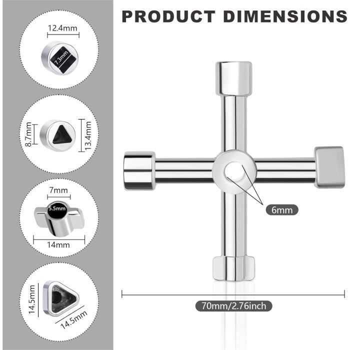 Clé utilitaire en Croix, 4 Voies Clé Multifonction, Clé Universelle pour Armoire Électrique, Clé Triangle Universelle, Alliage Zinc